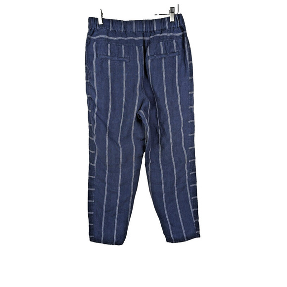 Anthropologie Coastal Blue High Rise Striped 100% Linen Pull-On Pants Small - Picture 2 of 11